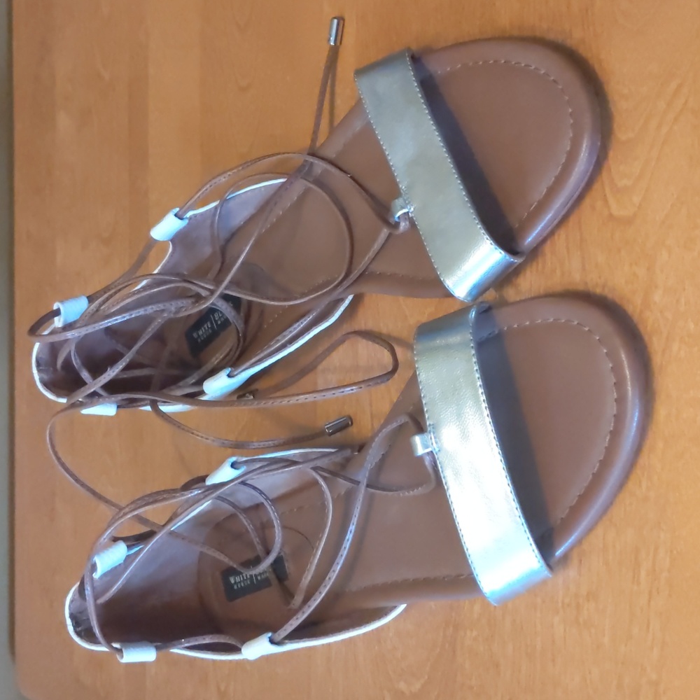 White House Black Market White Silver and Brown gladiator sandals size 8.5 M